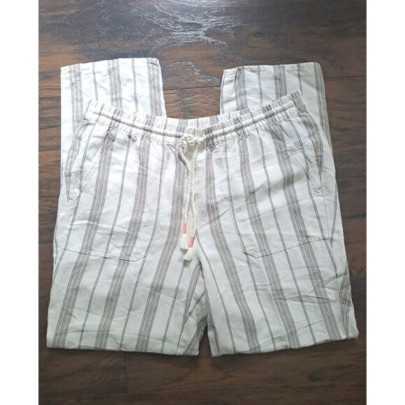 J. Jill Linen Blend Striped Lightweight Pants Medium Tie Waist Beige Boho Casual - Picture 5 of 16